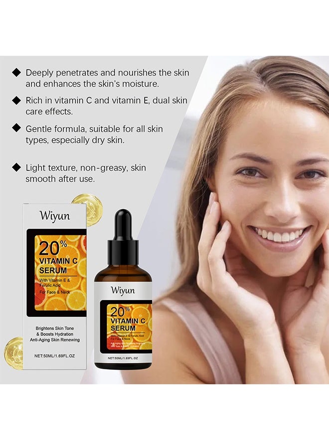 WIYUN Vitamin C Serum, Pure 20% Super Vit C Serum Vitamin E & Ferulic Acid for Improving Appearance-Dark Spots, Face Moisturizer-Renewing Skin Care - Image 4